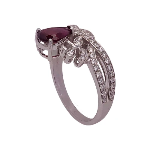 Anel Ouro Branco, Rubi E Diamantes