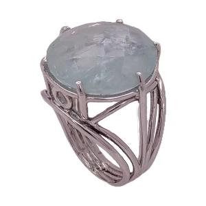 Anel Ouro Branco E Água Marinha