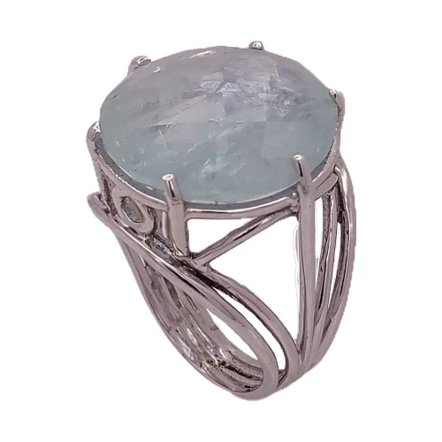 Anel Ouro Branco E Água Marinha