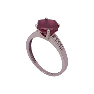 Anel Ouro Branco, Rubi E Diamantes Anel Ouro Branco, Rubi E Diamantes