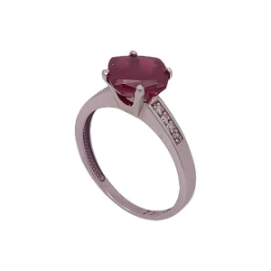 Anel Ouro Branco, Rubi E Diamantes Anel Ouro Branco, Rubi E Diamantes