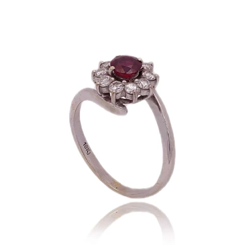 Anel Ouro Branco, Rubi E Diamantes