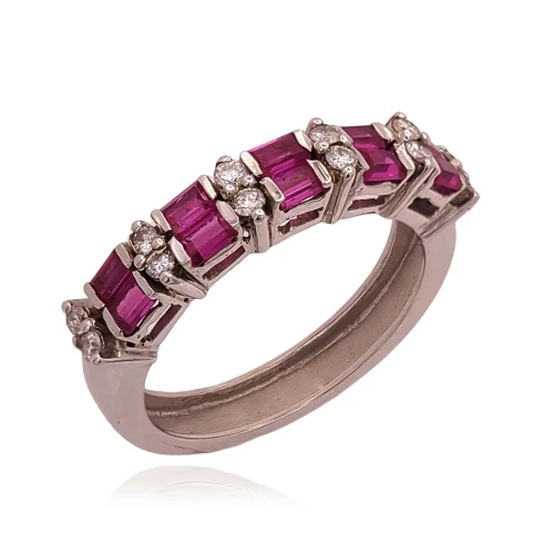 Anel Ouro Branco, Rubis E Diamantes