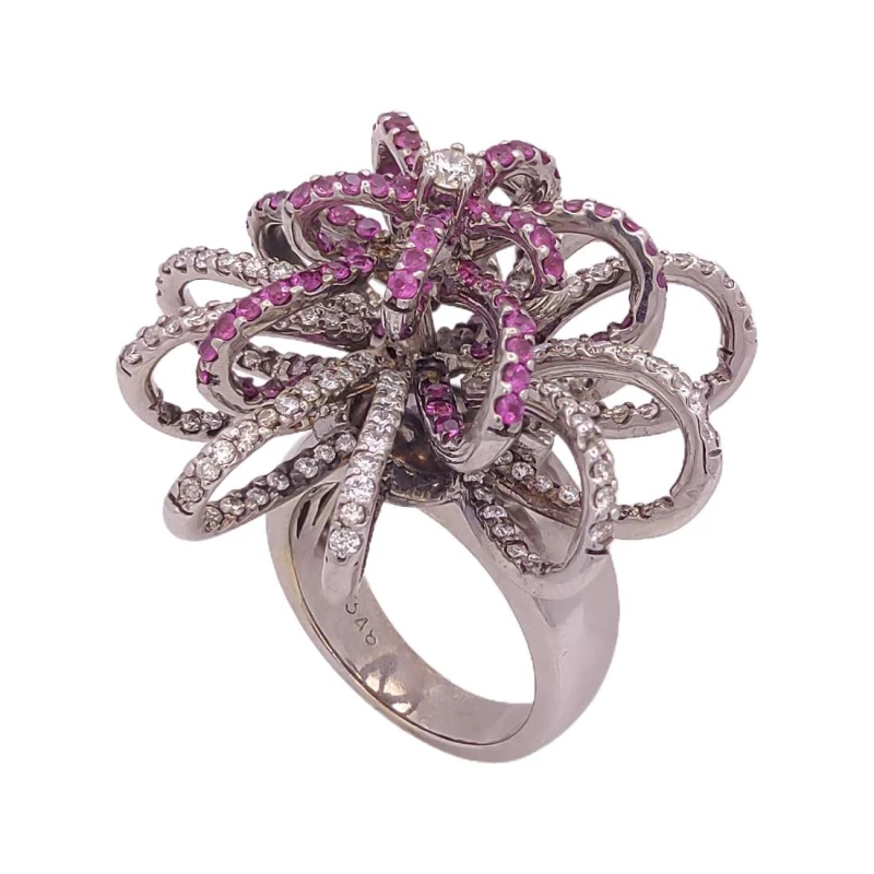 Anel Ouro Branco, Rubis E Diamantes Anel Ouro Branco, Rubis E Diamantes