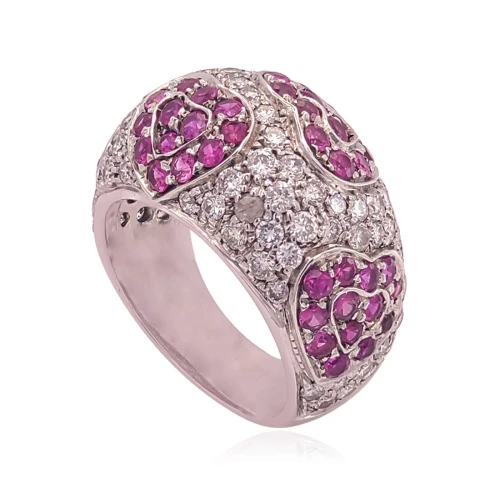 Anel Ouro Branco, Rubis E Diamantes