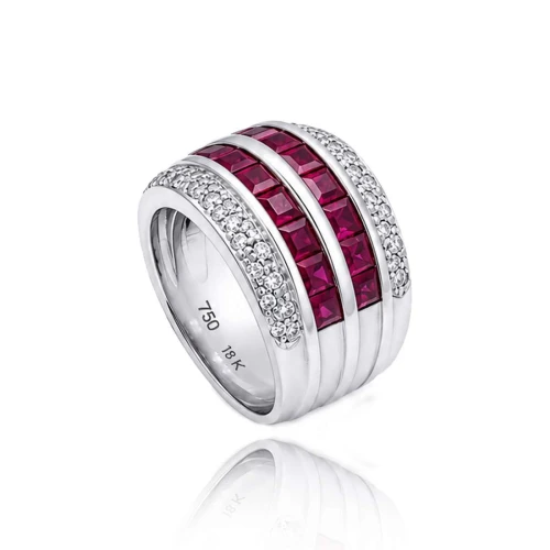Anel Ouro Branco, Rubis E Diamantes