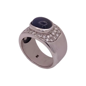 Anel Ouro Branco, Safira Azul E Diamantes Anel Ouro Branco, Safira Azul E Diamantes