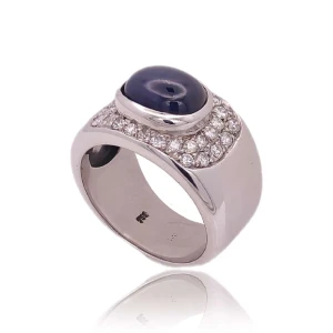 Anel Ouro Branco, Safira E Diamantes