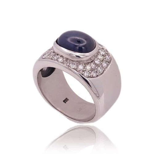 Anel Ouro Branco, Safira E Diamantes