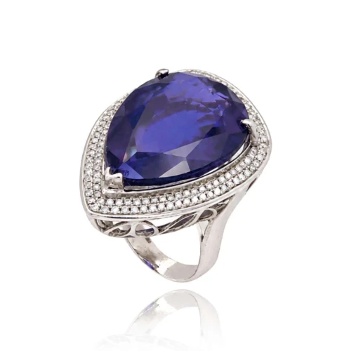 Anel Ouro Branco, Safira E Diamantes