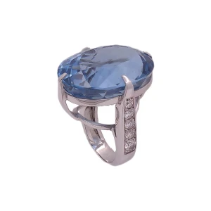 Anel Ouro Branco, Topázio E Diamantes Anel Ouro Branco, Topázio E Diamantes