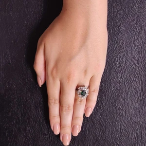 Anel Ouro Branco, Turmalina e Diamantes