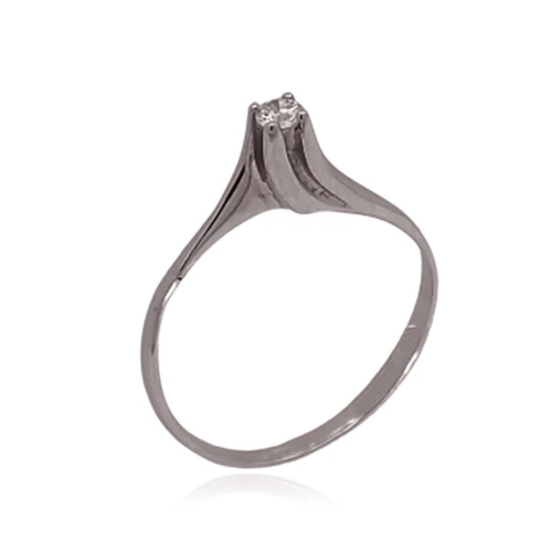 Anel Ouro Branco e Diamante Solitário