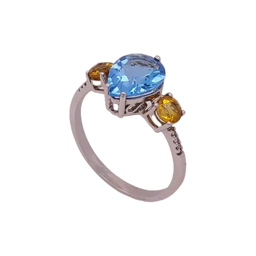 Anel Ouro Branco,Citrinos, Topázio E Diamantes