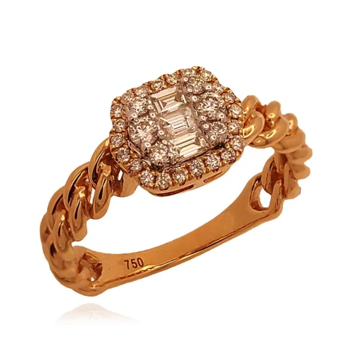 Anel Ouro Rosé E Diamantes