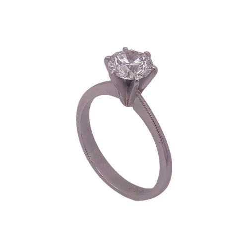 Anel Platina E Diamante Solitário