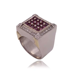 Anel Platina/Ouro Branco, Rubis E Diamantes