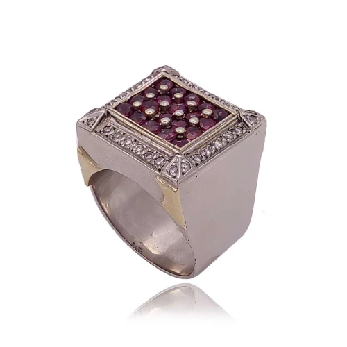 Anel Platina/Ouro Branco, Rubis E Diamantes