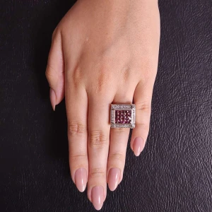 Anel Platina/Ouro Branco, Rubis E Diamantes