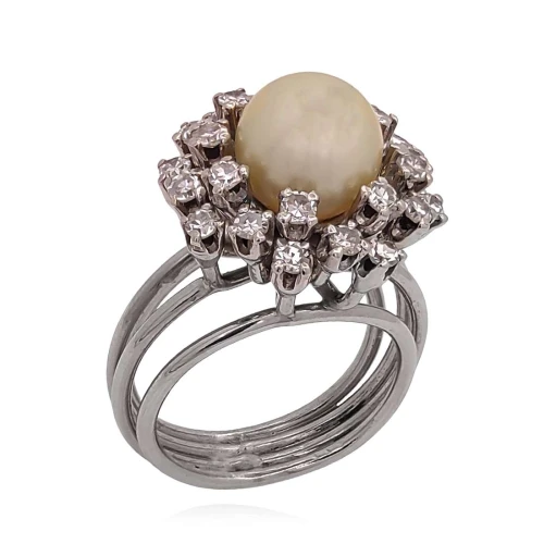 Anel Platina, Pérola E Diamantes