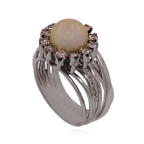 Anel Platina, Pérola E Diamantes