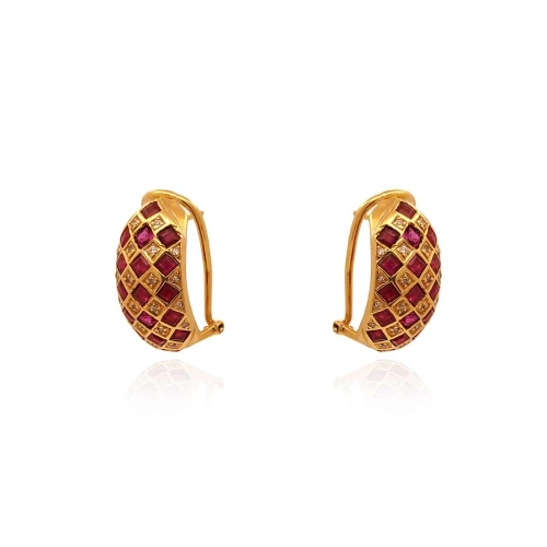 Brinco Ouro 18K, Rubis E Diamantes
