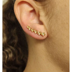 Brincos Ear Cuff Ouro 18K E Diamantes