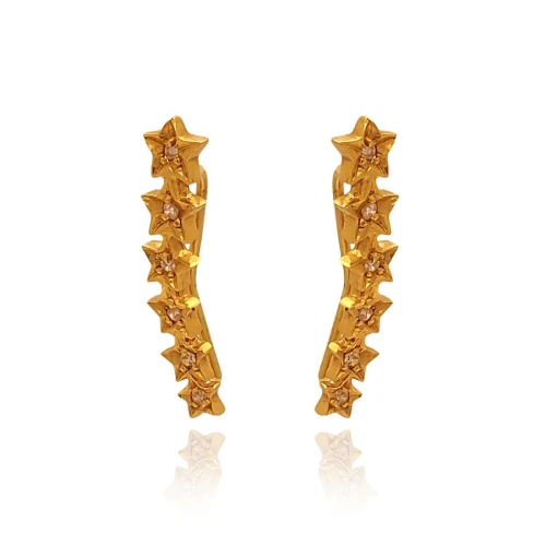 Brincos Ear Cuff Ouro 18K E Diamantes