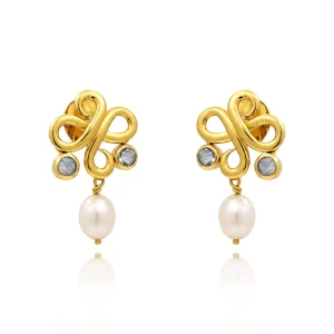Brincos Ouro 18K, Águas Marinhas E Pérolas