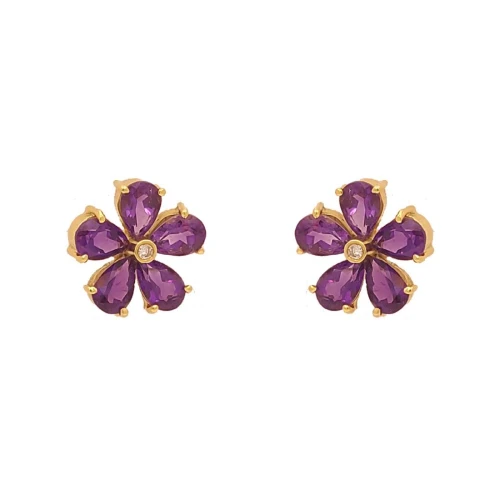 Brincos Ouro 18K, Ametistas E Diamantes