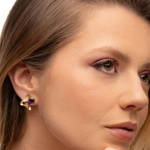 Brincos Ouro 18K, Ametistas E Diamantes
