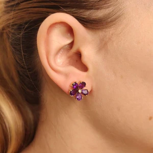 Brincos Ouro 18K, Ametistas E Diamantes