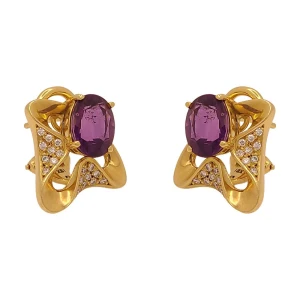 Brincos Ouro 18K, Ametistas E Diamantes