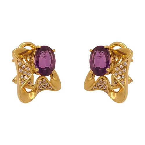 Brincos Ouro 18K, Ametistas E Diamantes