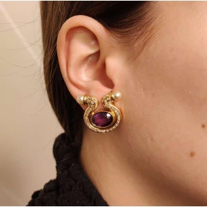 Brincos Ouro 18K, Ametistas, Pérolas E Diamantes