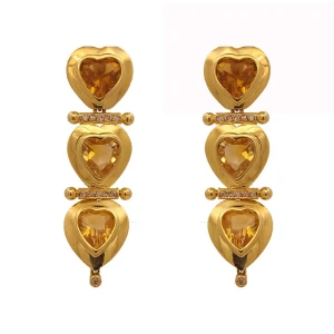 Brincos Ouro 18K, Citrinos E Diamantes