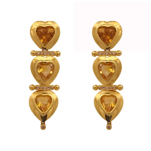 Brincos Ouro 18K, Citrinos E Diamantes