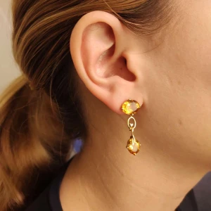 Brincos Ouro 18K, Citrinos E Diamantes