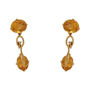 Brincos Ouro 18K, Citrinos E Diamantes