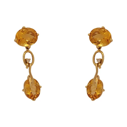 Brincos Ouro 18K, Citrinos E Diamantes