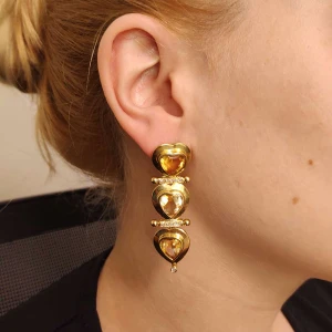 Brincos Ouro 18K, Citrinos E Diamantes Brincos Ouro 18K, Citrinos E Diamantes