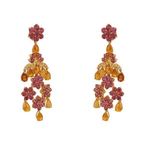 Brincos Ouro 18K, Citrinos, Turmalinas E Diamantes