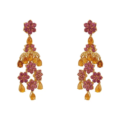 Brincos Ouro 18K, Citrinos, Turmalinas E Diamantes