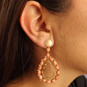 Brincos Ouro 18K, Corais E Diamantes
