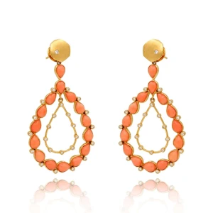 Brincos Ouro 18K, Corais E Diamantes
