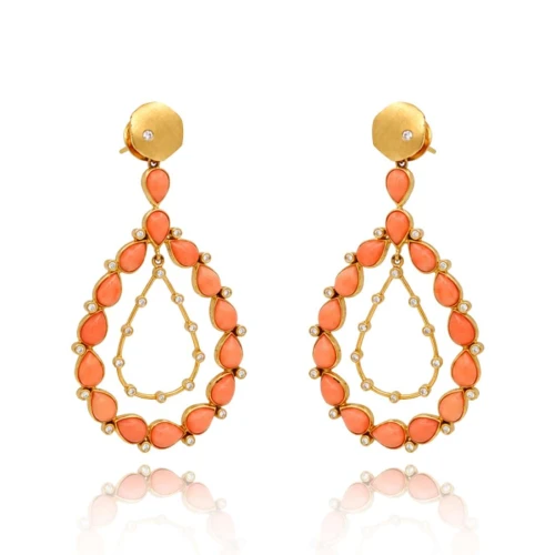 Brincos Ouro 18K, Corais E Diamantes