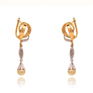 Brincos Ouro 18K Duas Cores, Pérolas E Diamantes