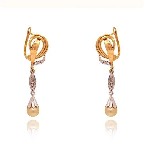 Brincos Ouro 18K Duas Cores, Pérolas E Diamantes