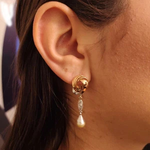 Brincos Ouro 18K Duas Cores, Pérolas E Diamantes