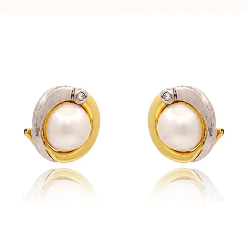 Brincos Ouro 18K Duas Cores, Pérolas E Diamantes